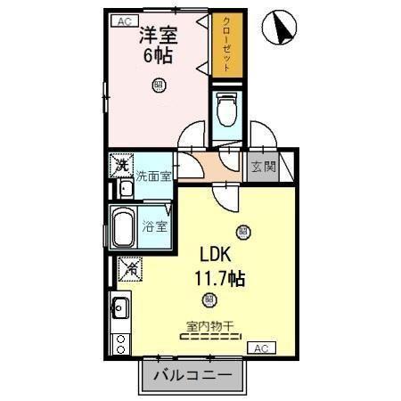 リバーサイドハイツ(1LDK/2階)の間取り写真