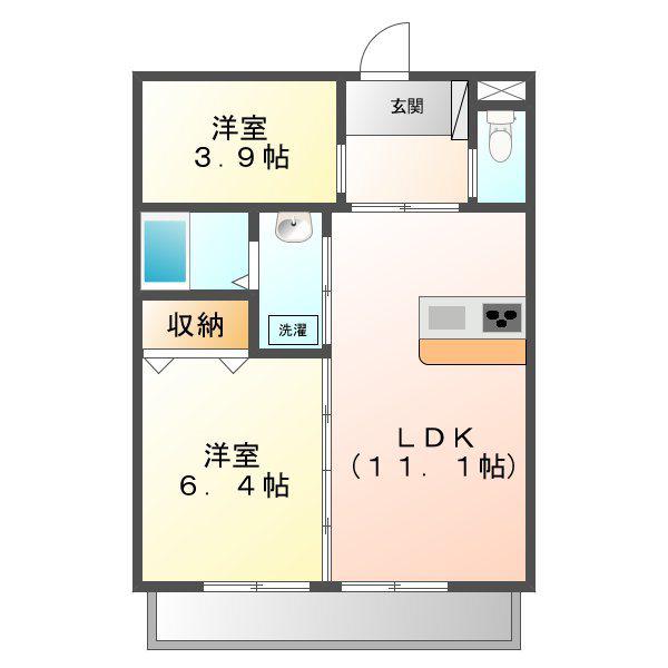 KI・ZU・NA(1LDK/2階)の間取り写真