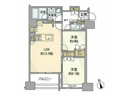 インプレスト東京八丁堀ル・サンク(2LDK/4階)の間取り写真