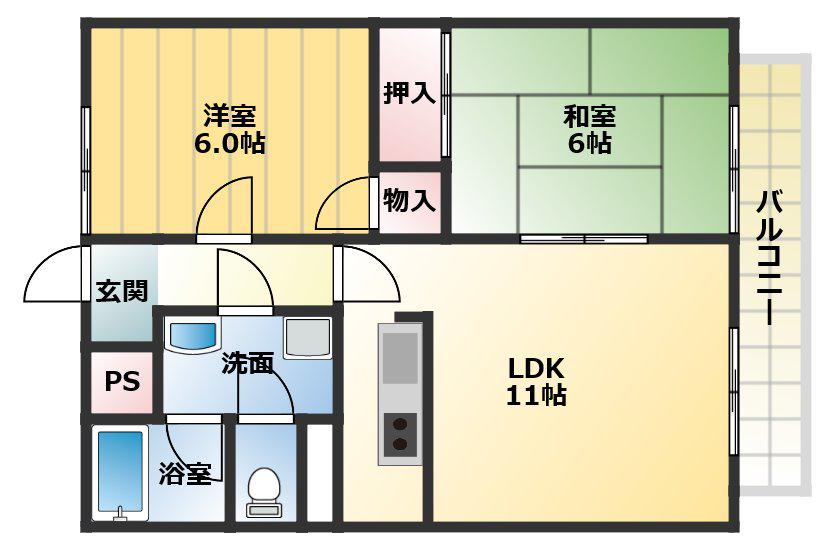 モアクレストツムラB(2LDK/1階)の間取り写真