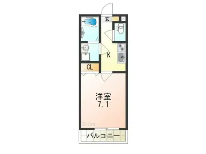 エステイトE長吉川辺(1K/1階)の間取り写真