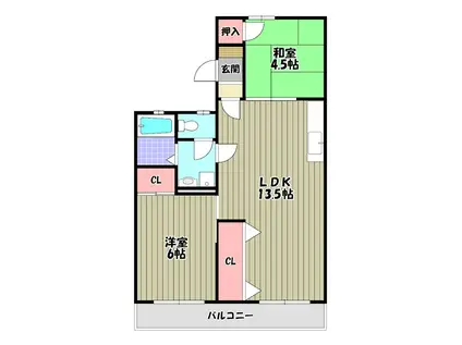 エルハイツ金剛(2LDK/1階)の間取り写真