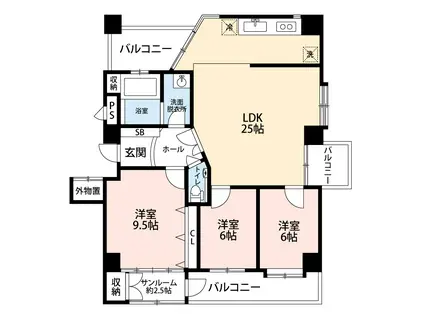 ツインガーデン二の宮(3LDK/5階)の間取り写真