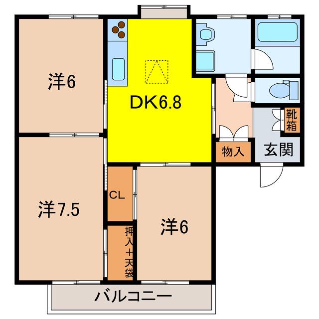 田崎ハイツ(3DK/1階)の間取り写真