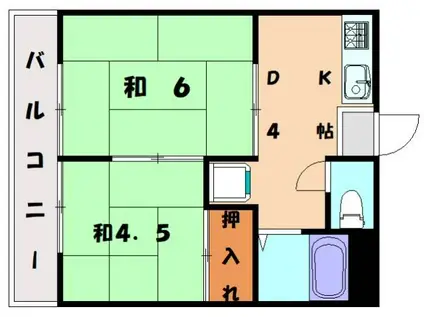 みどりヶ丘ハイツA棟(2K/2階)の間取り写真