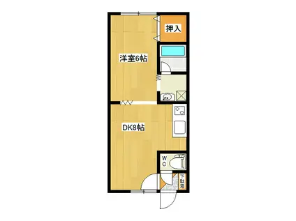 ハウスK(1DK/2階)の間取り写真