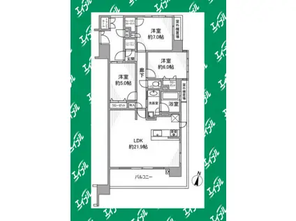 ライオンズ南大高ディアクオーレ(3LDK/6階)の間取り写真