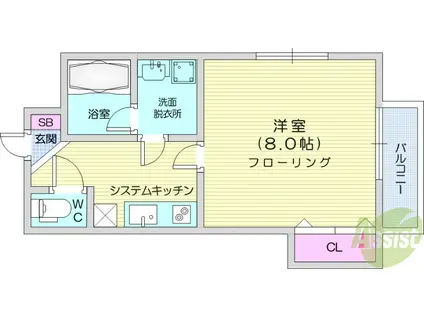 WYNNメゾン舟入(1K/1階)の間取り写真