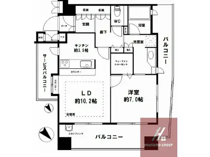 ローレルコート肥後橋(1LDK/7階)の間取り写真