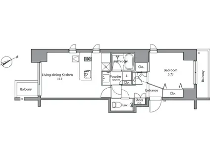 麻布台レジデンス(1LDK/12階)の間取り写真