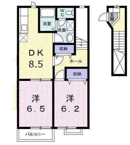 コスモハイツC(2DK/2階)の間取り写真