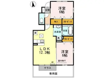 カーサアリエッタA・B・C C棟(2LDK/1階)の間取り写真