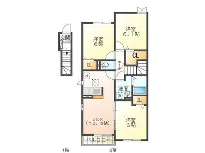 サンシャイン石津 E棟(3LDK/2階)の間取り写真