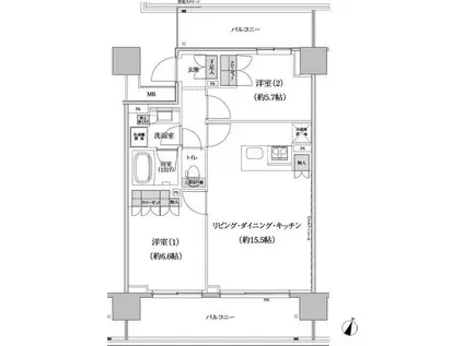 パークハビオ渋谷本町レジデンス(2LDK/7階)の間取り写真
