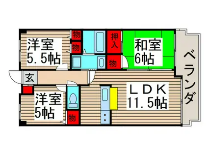 ベルグプレシャデス船橋(3LDK/3階)の間取り写真
