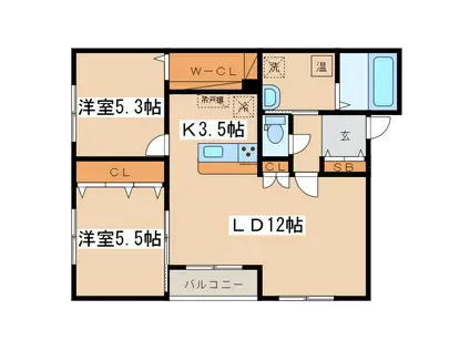 ラルーチェ(2LDK/2階)の間取り写真