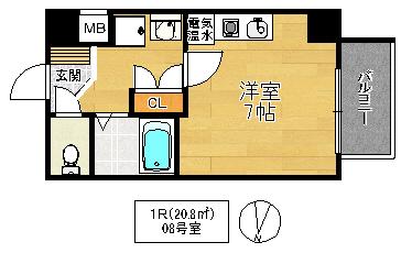 パークモダン高井田(ワンルーム/5階)の間取り写真