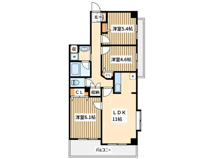 エレガンス幸(3LDK/4階)の間取り写真