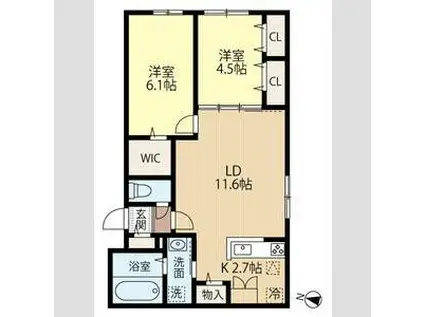 FORESTA VERT フォレスタヴェール(2LDK/2階)の間取り写真