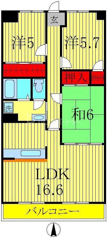ルネス常盤平(3LDK/5階)の間取り写真