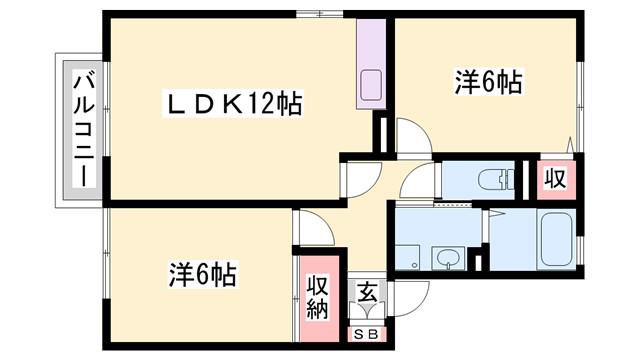 セジュール関戸B棟(2LDK/2階)の間取り写真