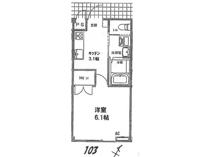 ハイツ岡部(1K/1階)の間取り写真