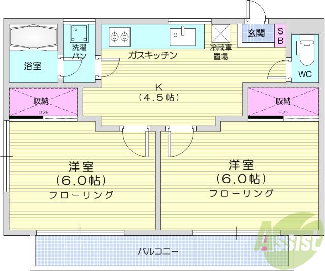 スイートピー国見(2K/2階)の間取り写真