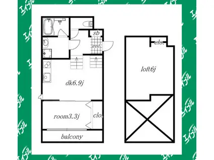 FAMILY STAGE道徳 I(1DK/1階)の間取り写真