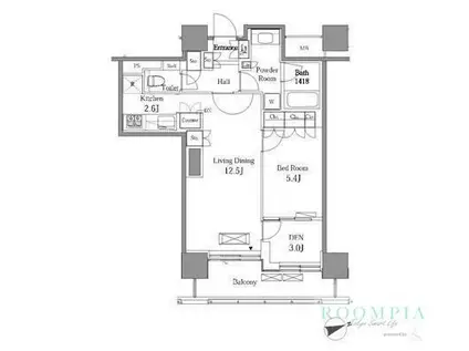 レジディアタワー目黒不動前(1SLDK/11階)の間取り写真