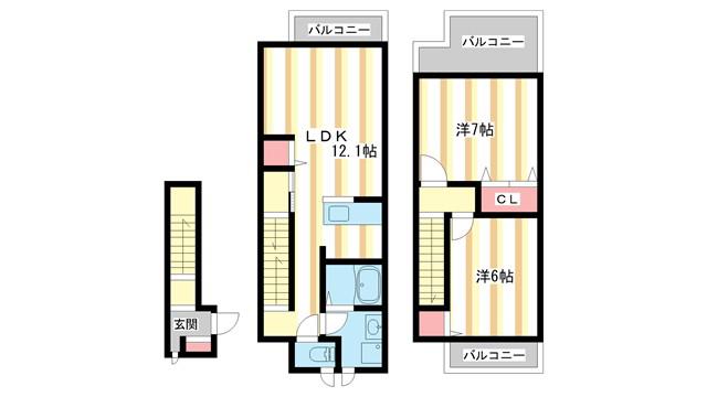 ウエストアルカディア(2LDK/2階)の間取り写真