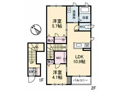 ルイズ・オディエ(2LDK/2階)の間取り写真