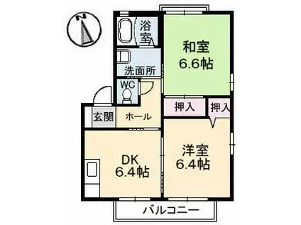 メテオール A棟(2DK/1階)の間取り写真