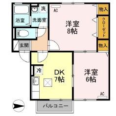 サンセール植田(2DK/1階)の間取り写真