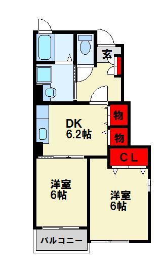 メゾングラースIV(2DK/1階)の間取り写真