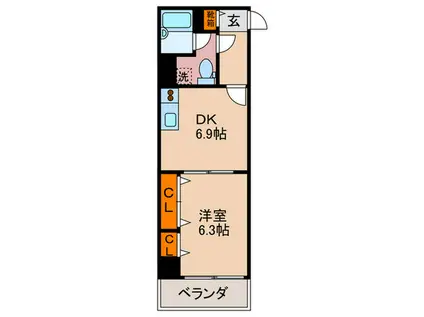 ライオンズマンション京都三条(1DK/5階)の間取り写真