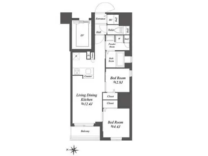 ドゥーエ亀戸II(2LDK/4階)の間取り写真