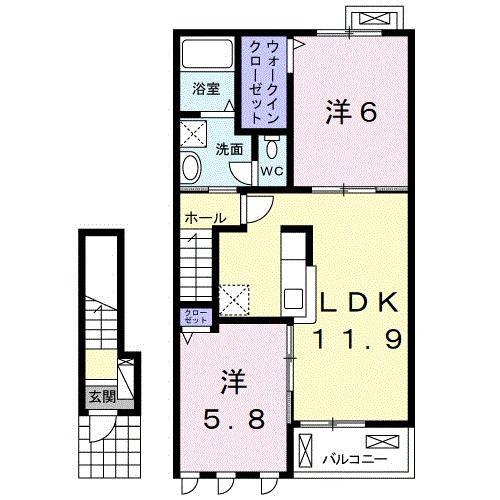 ブロード・フレンドリー(2LDK/2階)の間取り写真