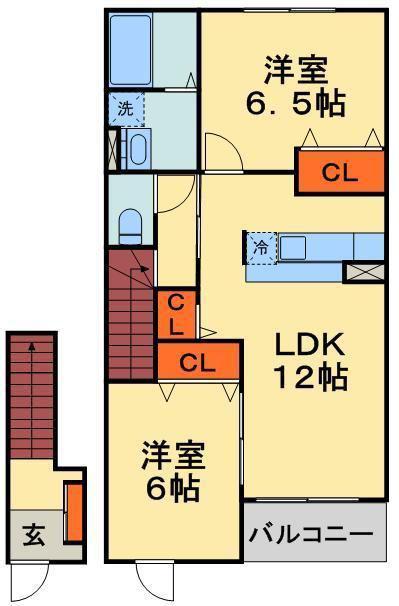 フォンテーヌ小倉C(2LDK/2階)の間取り写真