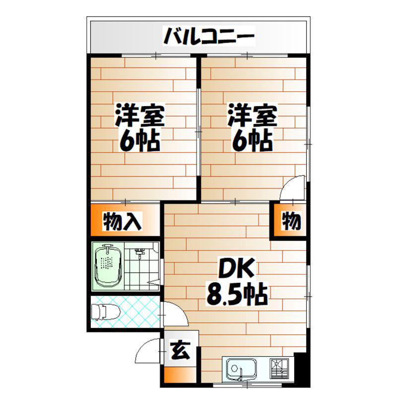 シャトレ別院III(2LDK/3階)の間取り写真