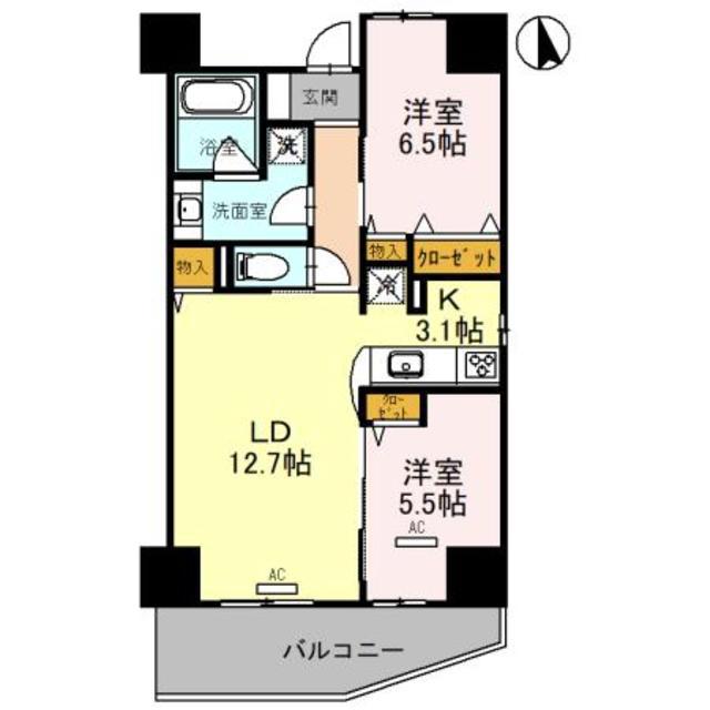 グランドポー(2LDK/2階)の間取り写真