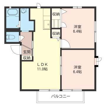 ロイヤルパレスI号館(2LDK/1階)の間取り写真