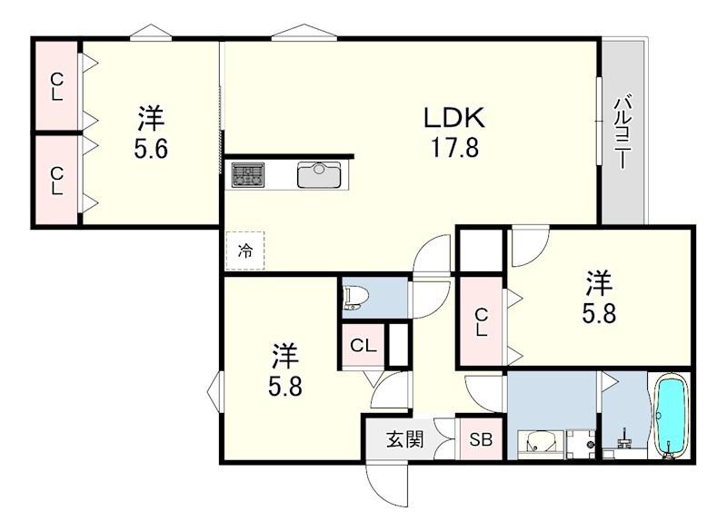 アークハイム翠ヶ丘(3LDK/1階)の間取り写真