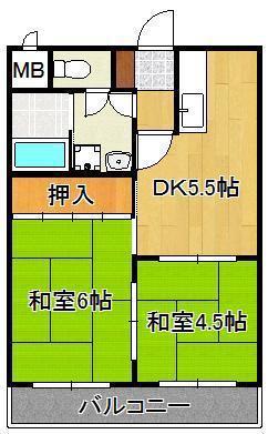 プレアール金田(2DK/5階)の間取り写真