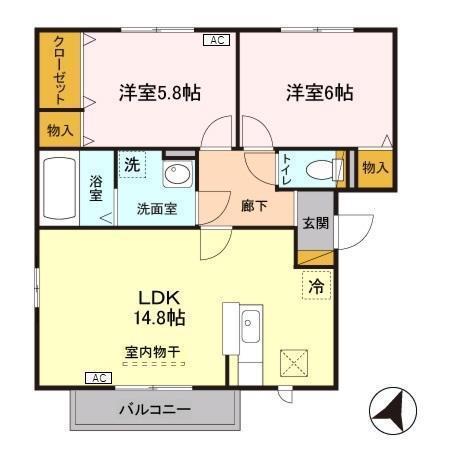 ジュピターA(2LDK/1階)の間取り写真