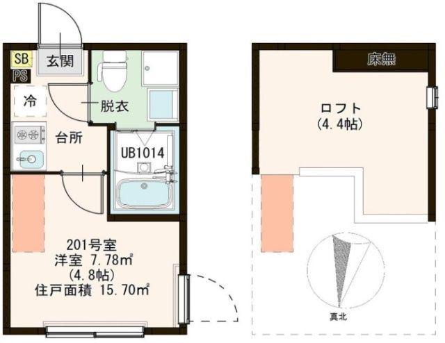 フェリシテ東小岩(1K/2階)の間取り写真