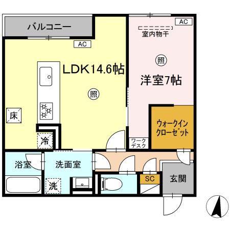 シティシャルム(1LDK/1階)の間取り写真
