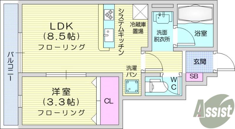 PREMORY名取駅 B棟(1LDK/1階)の間取り写真