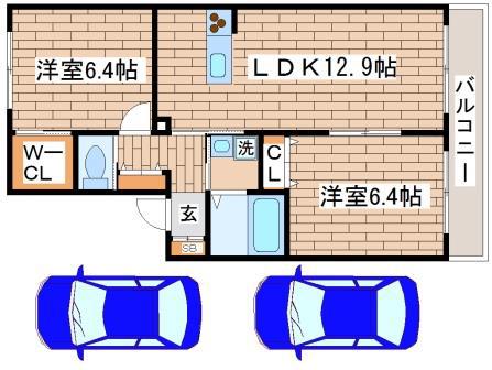 ラフィーネ須磨I(2LDK/2階)の間取り写真