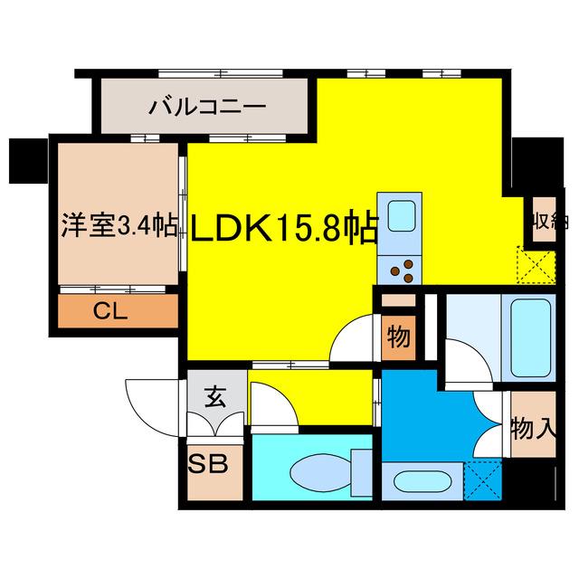 THE WEAVE MINAMI SEMBA(1LDK/8階)の間取り写真