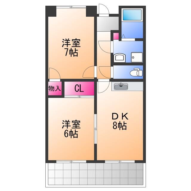 ガーデンハイツ飯坂II(2DK/4階)の間取り写真